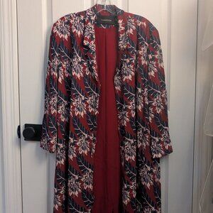 Thakoon Burgundy Floral Mid-calf Duster Jacket (S)